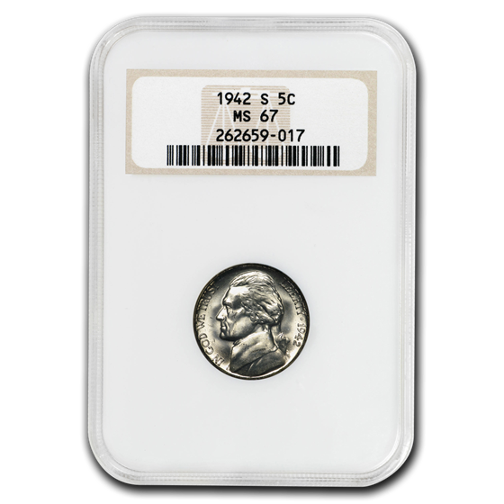 1942-S Silver Jefferson Nickel MS-67 NGC 1942-S Silver Jefferson Nickel MS-67 NGC